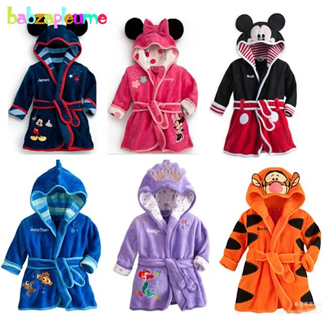 2-6Year/Soft Flannel Baby Boys Bath Hooded Bathrobe Cartoon Mouse Cute Kids Winter Pajamas Robe Girls Children Sleepwear  BC1202 1