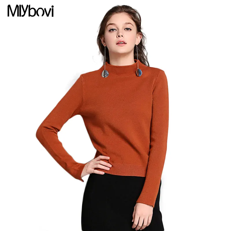 Women Sweaters And Pullovers Autumn Long Sleeve Black Red Gray Orange Color Casual Knitting Mlybovi | Женская одежда