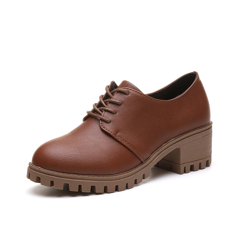 MCCKLE/Осенняя обувь; женские туфли-лодочки на шнуровке; женская повседневная обувь на высоком квадратном каблуке; модная женская обувь на платформе с круглым носком - Цвет: brown