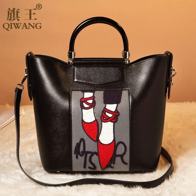 Online Qi Embroidery Handbag Woman Luxury Fashion Shoes Bag Qi Embroidery Handbag Woman Luxury Fashion Shoes Bag Real Leather Tote Paris Brand Designer France