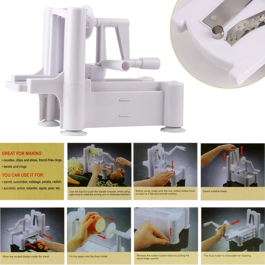 1/Set New and Essential Tri-Blade Vegetable Slicer Spiralizer Cutter Mandoline Chopper cooking tools kitchen knife freeshipping