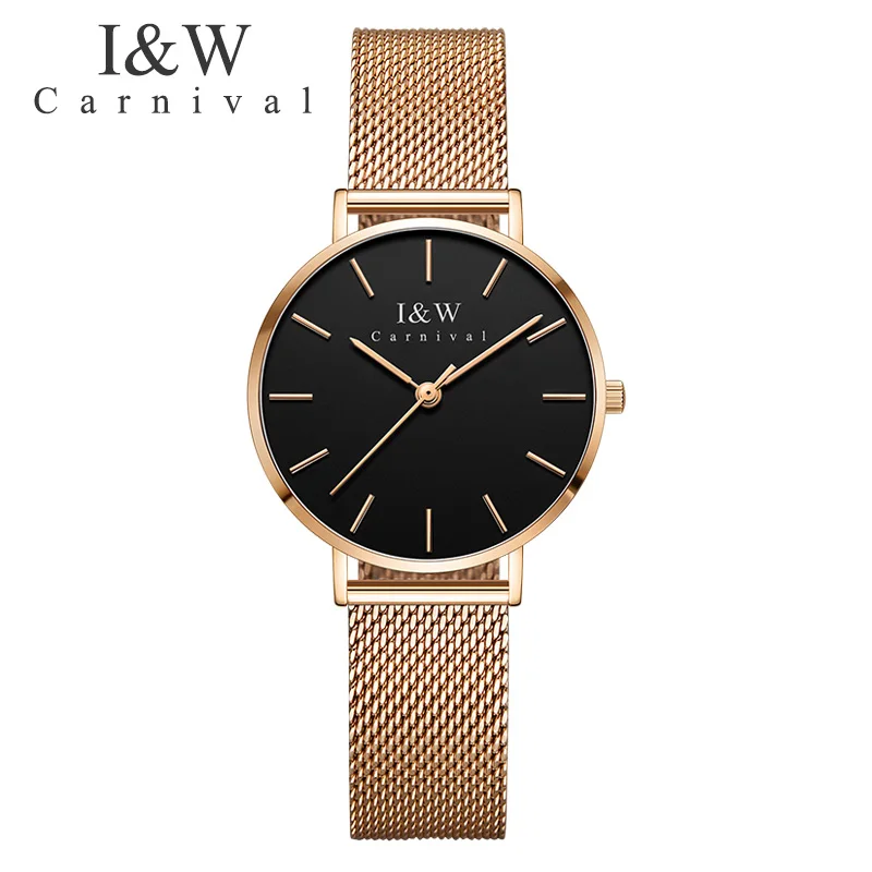 CARNIVAL Simple Milanese коллекция женские часы Модные металлические золотые топ бренд