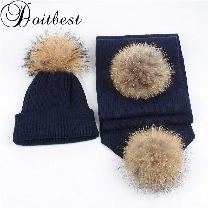 girls pom pom hat and scarf
