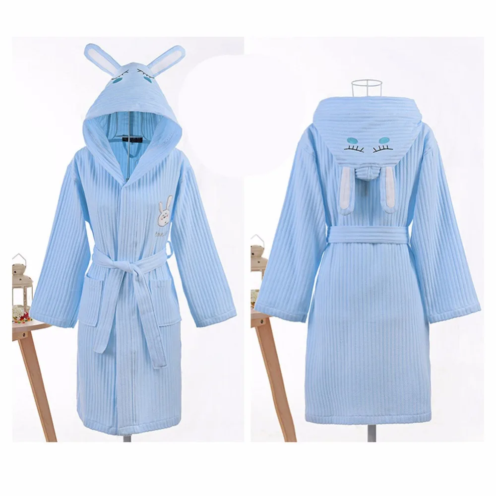 

Spring Summer Girls Bath Robe Cute Rabbit Ear Hooded Children Sleepwear Boys Bathrobes Homewear Kids Toweling Robe free shopping