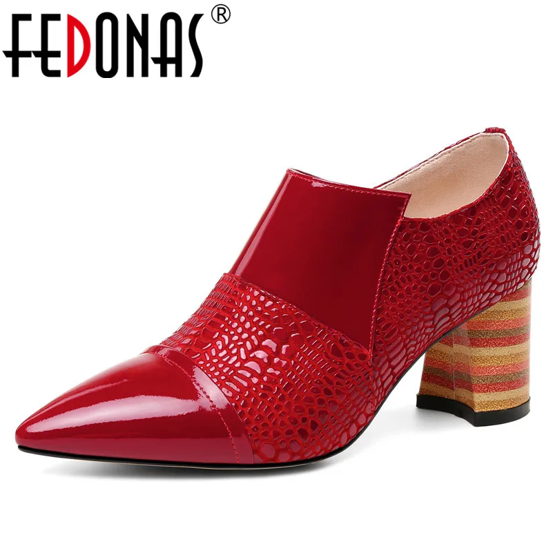 

FEDONAS 2019 New Fashion Women High Heeled Pointed Toe Pumps Sexy Patent Leather Wedding Party Shoes Woman Slip On Basic Pumps