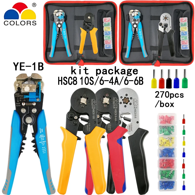 

Kit crimping tool HSC8 10S/6-4/6-6 pliers blue stripping cutting plier 270pcs/box tube terminal suit brand electric tools set