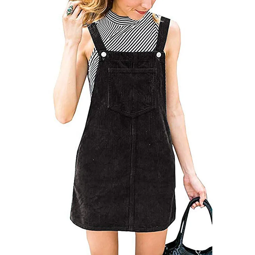 Corduroy Straight Suspender Dress Women Bib Overall Women Casual Pocket