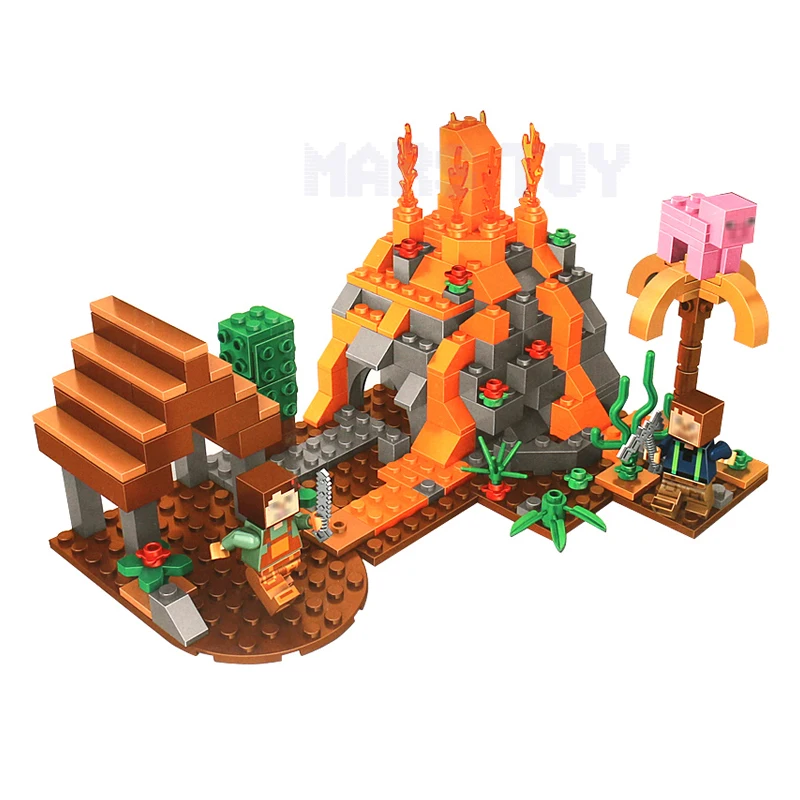 

Minecrafted Action Figures Volcano Building Set Blocks Steve Compatible LegoINGlys Gift For Kids Friends My Mine World