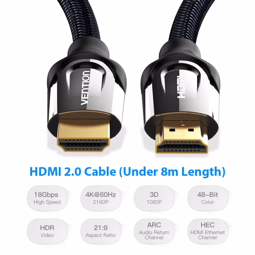 Vention HDMI كابل 1 m/2 m/5 m/8 m/10 m HDMI إيثرنت HDMI إلى HDMI موصل كابل محول 1.4 V 2.0 V 1080 p 3D ل PC HDTV العارض
