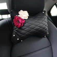 Подголовник автомобиля Универсальный Авто шеи подушки под талию алмаз искусственная кожа Камелия женский подголовник, оформление автомобиля аксессуары для интерьера