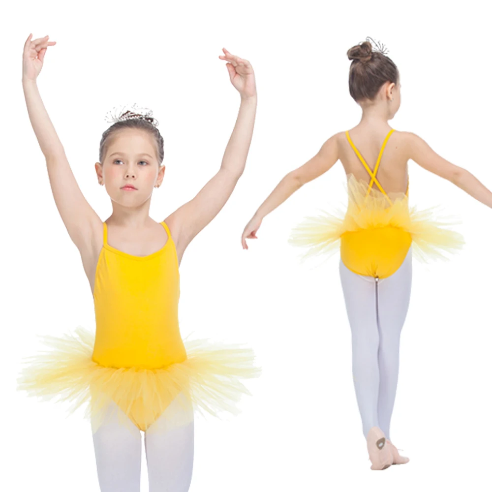 Kids Ballet Tutu Dress Yellow Nylon/Lycra Soft Tulle Camisole Dance Leotard Tutu for Performance