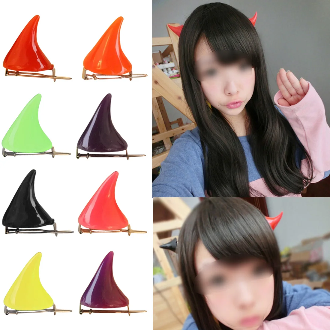 

2PS Halloween Stereo Devil Horns Ears Girl BarrettesHair Hairgrips headband hairband Headwear Accessories