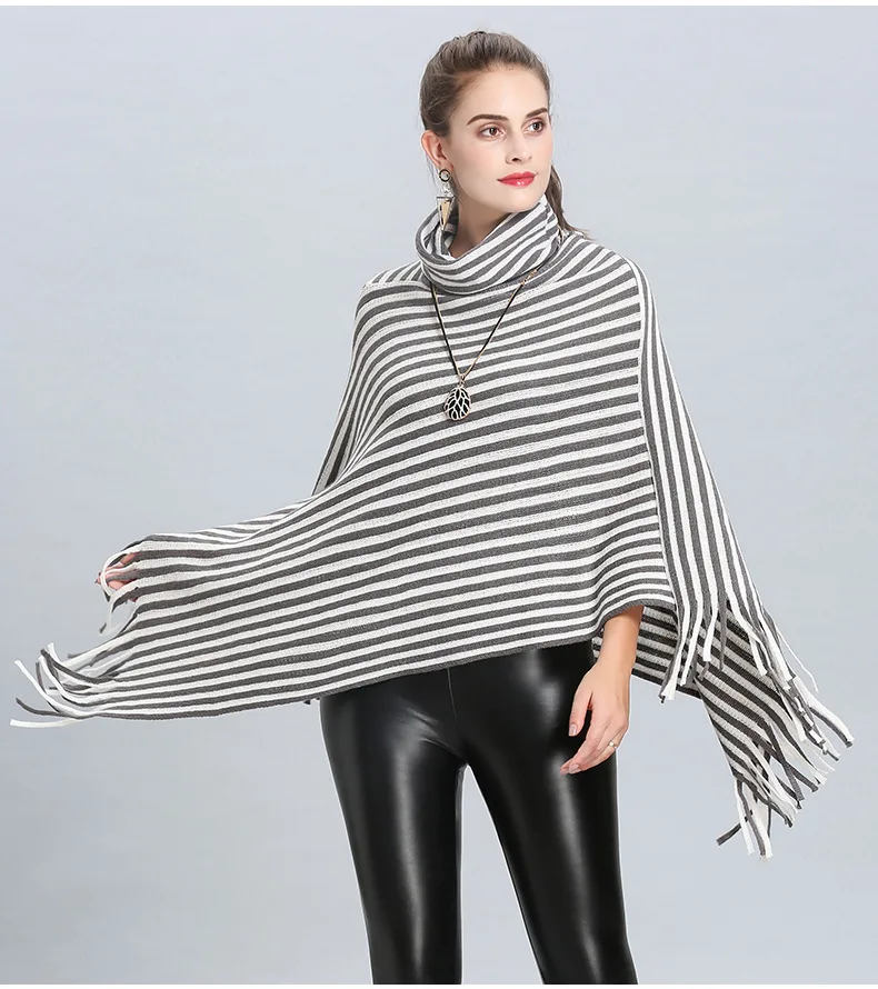 LaMaxPa 2018 Новинка зимы Для женщин/Женские теплые Oversize Striped кашемировые шали высокий вырез обертывания накидка Femme пончо