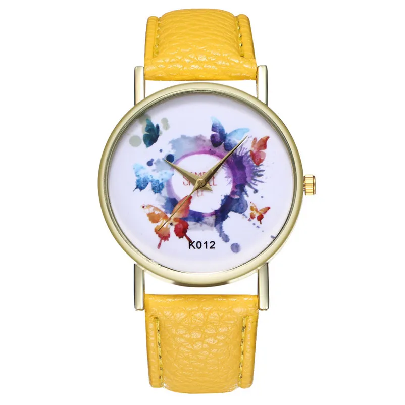 New Fashion Quartz Watch Women casual watches Butterfly Leather Band Analog Quartz Round Wrist Watch clock Montre femme 3M28#N (6)