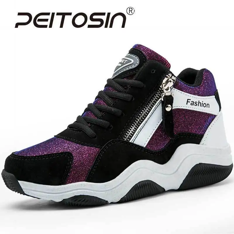 

PEITOSIN New 2018 Women Wedges Shoes High Top Ladies Shoes with Zipper Hidden Heel Woman Sneakers Platform Fashion Size 35-40