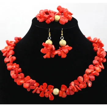 

Charming Single Row Coral Beads Necklace Set for Women Lovely Birthday Gift African Coral Jewelry Set Free Shipping HX810