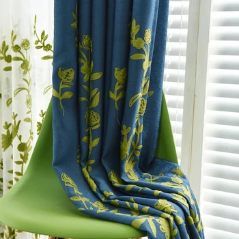 

Finished Faux Linen Embroidered Leaf Shading Curtains for Bedroom Living Room Fabric Tulle Curtain for Kitchen Window Treatments
