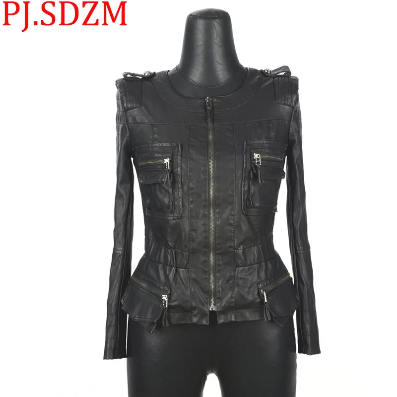 Survêtement Rétro Moto Zipper Printemps Femme Faux Vestes Automne Black Style Et Femmes Mince Cuir Manteaux Pu Mode Court Motard FZRnaFY