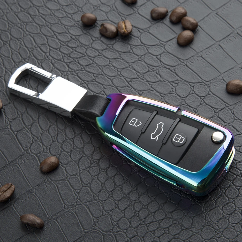 

Car Folding 3 Buttons key case For Audi 2016 2017 A4 allroad B9 Q5 Q7 TT TTS Zinc alloy Protection keyfob cover shell Bag set