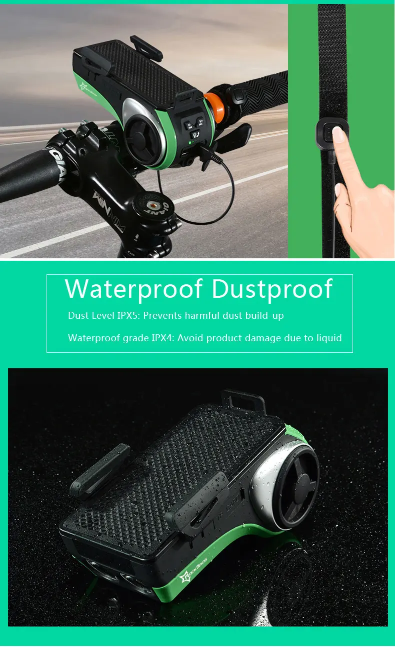 Sale ROCKBROS 5 In 1 Double LED Bicycle Light+Bluetooth Audio MP3 Player Speaker+Charging Power Bank+Ring Bell+Bicycle Phone Holder 4