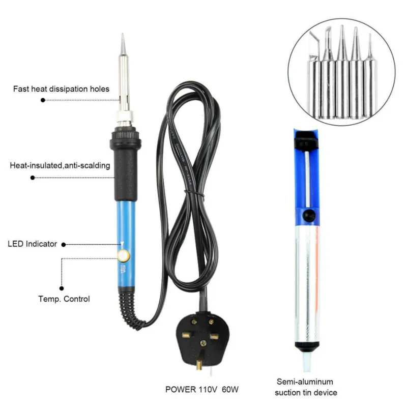 60W 110V/220V Adjustable Electric Temperature Welding Soldering Iron Tool Kit EU/UK/US Plug