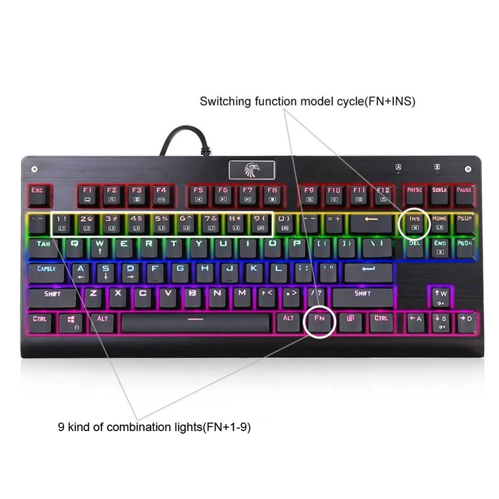 

Seven Rainbow Colors Backlight Computer Gaming Keyboard Teclado USB Wired 87 N-Keys Game Keyboard for PC Desktop Laptop #A