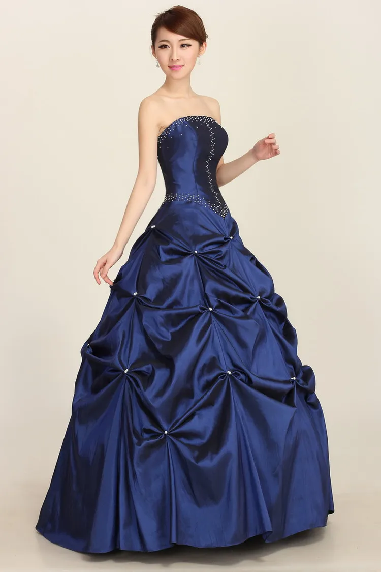 Sapphire Blue Pearl Pleated Elegant Lace Up Ball Gowns Wedding Reception Dresses Bride Marriage Dinner Party Wear Costumes Wear Japanese Costumes Accesorieswear Spandex Aliexpress