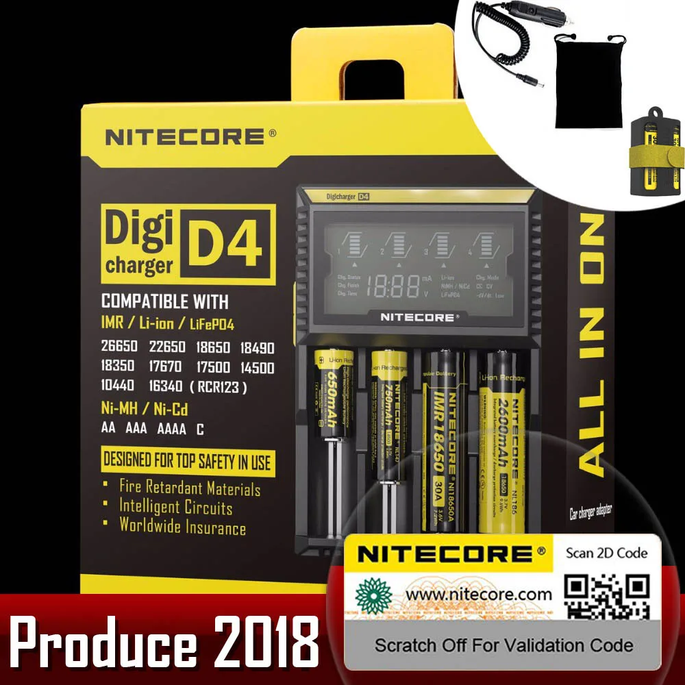 Nitecore D4 зарядное устройство LCD интеллектуальное Li-Ion 18650 26650 18350 16340 10440 14500 AAA AA 12V