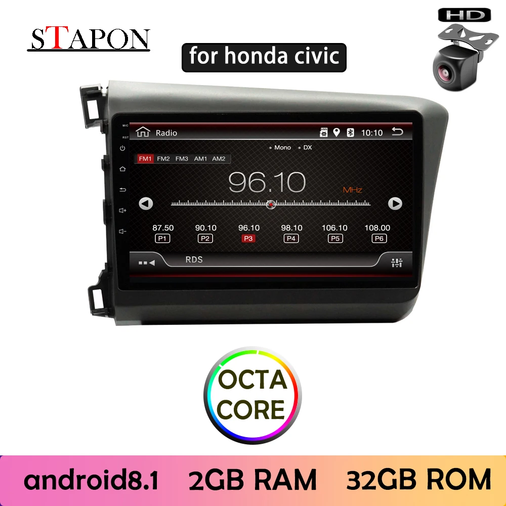 STAPON 9 дюймов для CIVIC 2012 2015 автомобильный Android8.1 2GBRAM навигация рулевое колесо