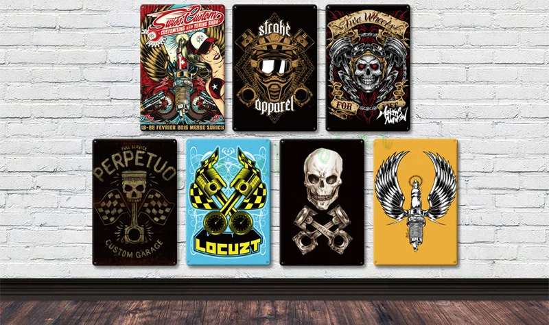 KUSTOM FACTORY Plaque Acier Barber Shop Skull Greaser