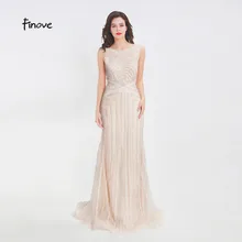 Finove длинное вечернее платье с бисером,, сексуальное, иллюзионное, круглый вырез, прозрачное сзади, Русалка, длина до пола, вечерние платья, вечерние платья