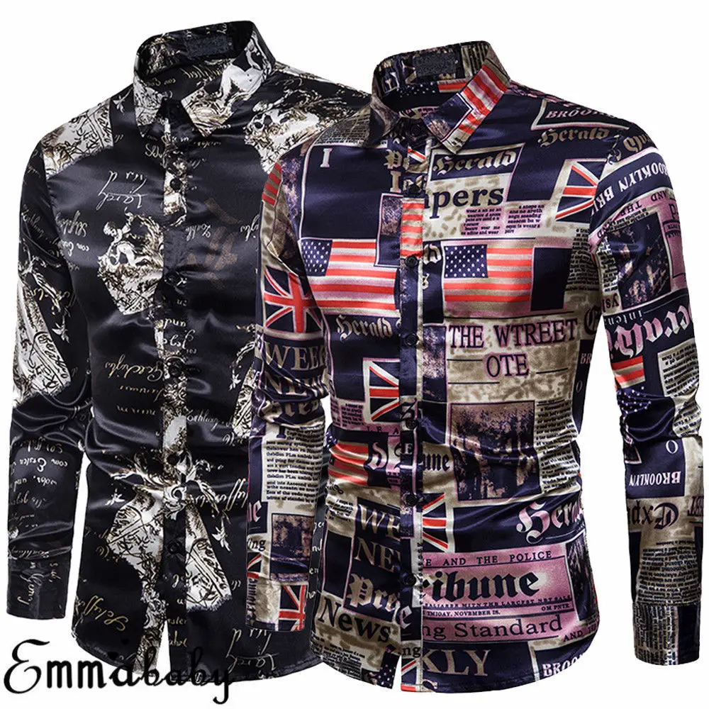 

Dropshopping Men Shirt Luxury Brand Long Sleeve Tops 2019 Fashion Ink Printed Slim fit Casual Shirt China Style Men Clothes