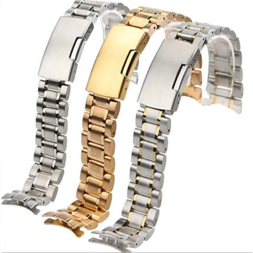 

Free Shipping Stainless Steel Solid Links Watch Band Strap Bracelet Curved End / Arc Degree 18/19/20/22mm + tool