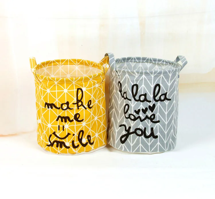 

LALALA LOVE Storage Basket Medium Color Printing Creative Cotton Linen Storage Bucket Collapsible Laundry Laundry Basket