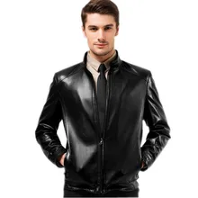 Мужская куртка с воротником-стойкой из натуральной кожи, осень, мотоциклетная мужская кожаная куртка и пальто размера плюс, верхняя одежда из овчины jf0126