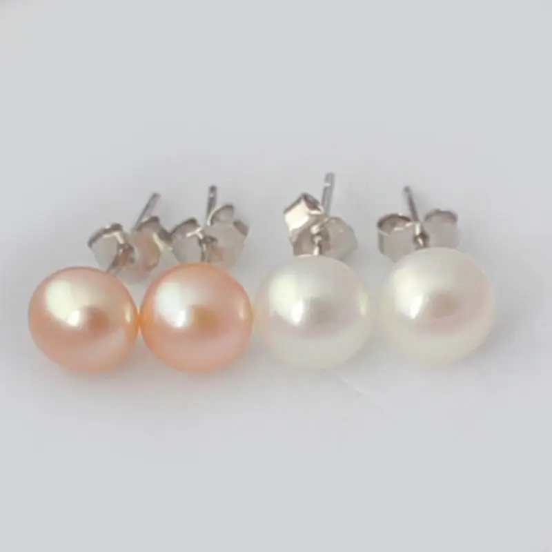 

Free shipping@@@@@ 2 pair pink white Ocean Treasures Certified Cultured Pearl Stud Earrings 7-8mm
