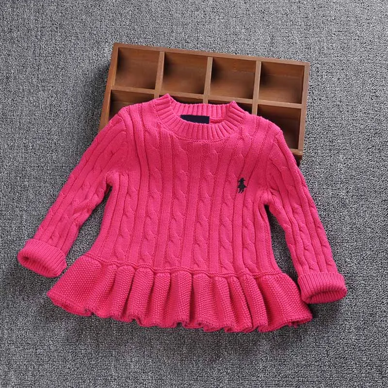 Новая модная Осенняя детская одежда, милый вязаный кардиган свитер с оборками для девочек, детская одежда - Цвет: rose-pullover