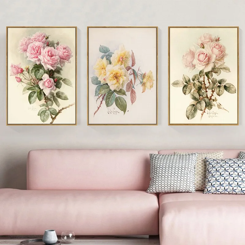 

European Retro Flower Posters and Prints Home Decoration Wall Art Pictures for Living Room Nostalgic Pastoral Canvas Painting
