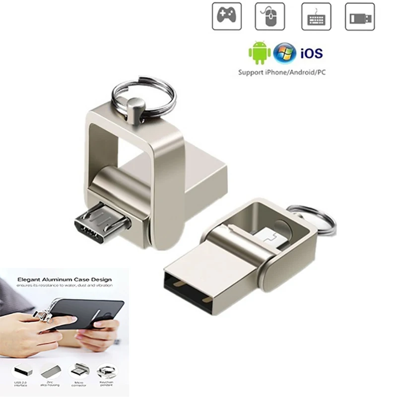 

OTG Mini usb flash drive metal micro usb 2.0 memory stick 128gb U disk key Pendrive 64GB 32GB 16GB Pen Drive customize logo