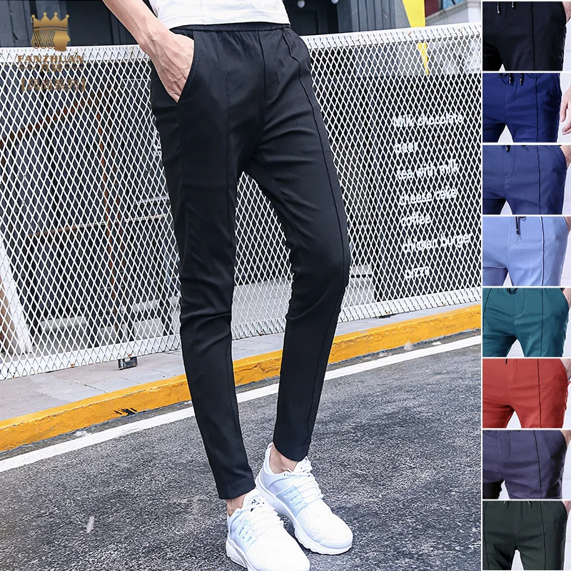 

Fanzhuan 2017 Free Shipping New Male fashion casual men's Slim Pencil Ninth pants trousers Elastic waist 718153 thin pinkycolor