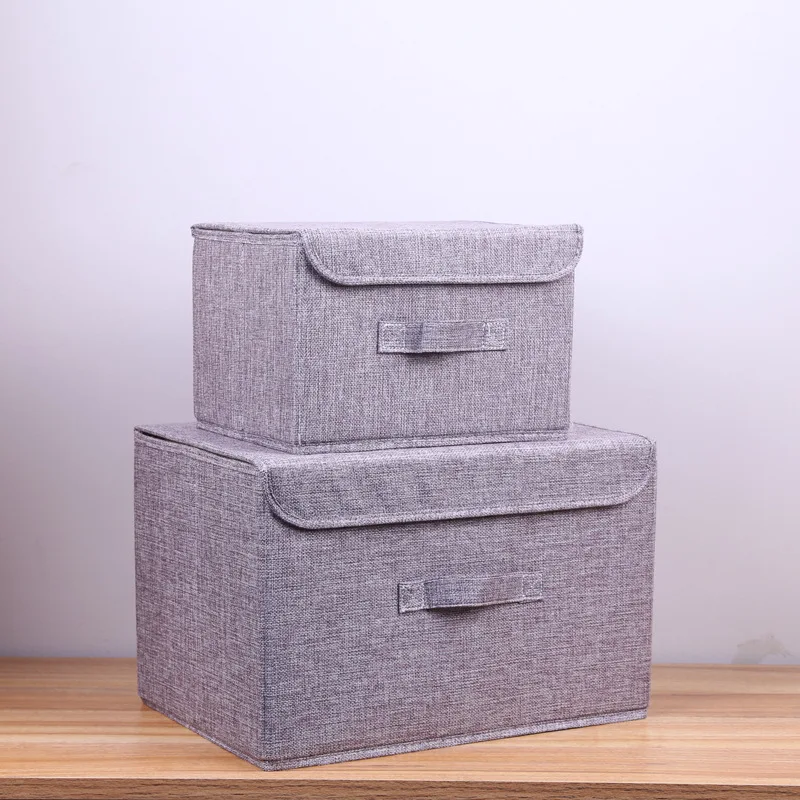 Cotton linen Fabric Folding CD Storage Boxes Foldable Bins Toys Organizer With Lids And Handles Storage Basket Laundry Basket