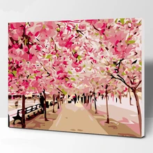 Вишневый кирпич дорога DIY живопись по номерам ручная роспись маслом гостиная домашнее произведение искусства, Декор настенный 40*50 см