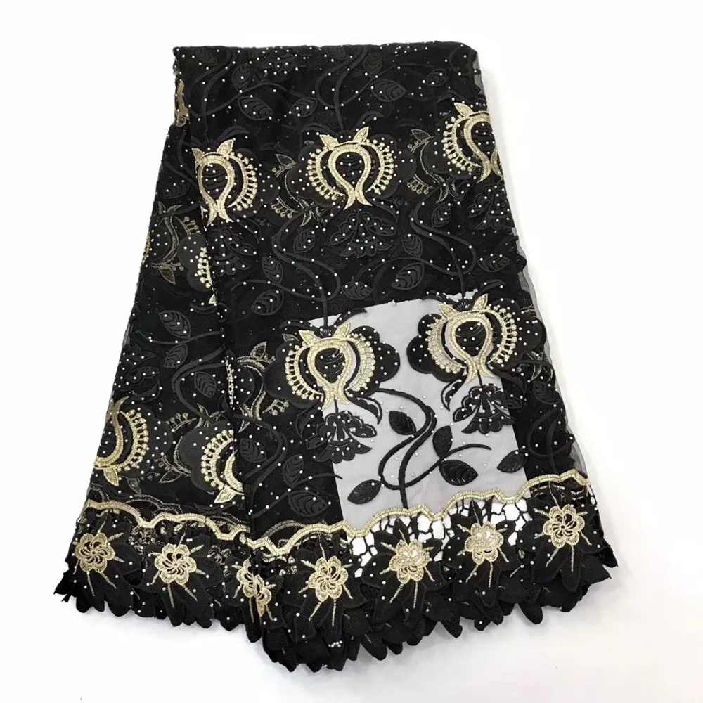

Best Selling African Lace Fabric High Quality Embroidered stones French Tulle Nigerian Lace Fabrics