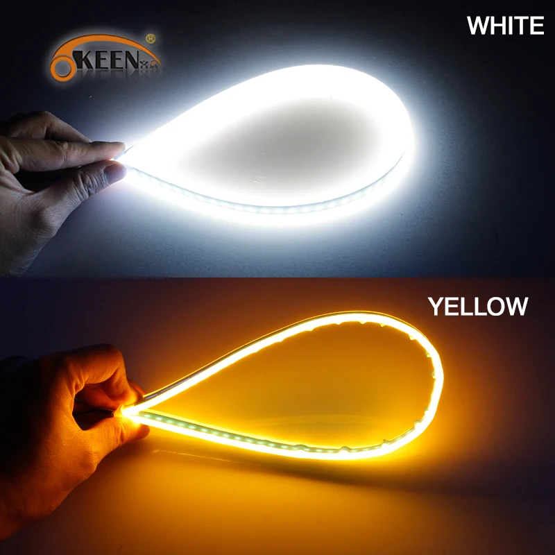 OKEEN 2x Ultrafine Cars DRL LED Daytime Running Lights White Turn Signal Yellow Guide Strip for Headlight Assembly Drop Shipping OKEEN 2x Ultrafine Cars DRL LED Daytime Running Lights White Turn Signal Yellow Guide Strip for Headlight Assembly Drop Shipping