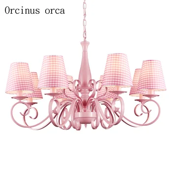 

Modern simple pink cute chandelier Girl Princess bedroom children's room lamp American Pastoral creative iron pendant lamp