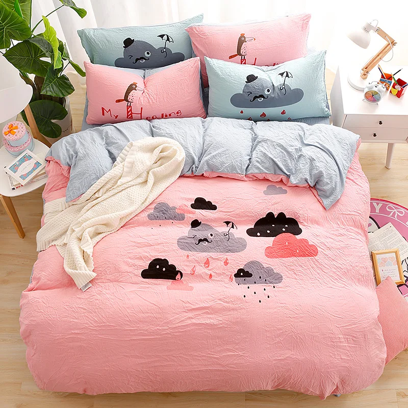 2017 Japanese style simple Cotton Bedding Set Cloud Pattern Family Bed