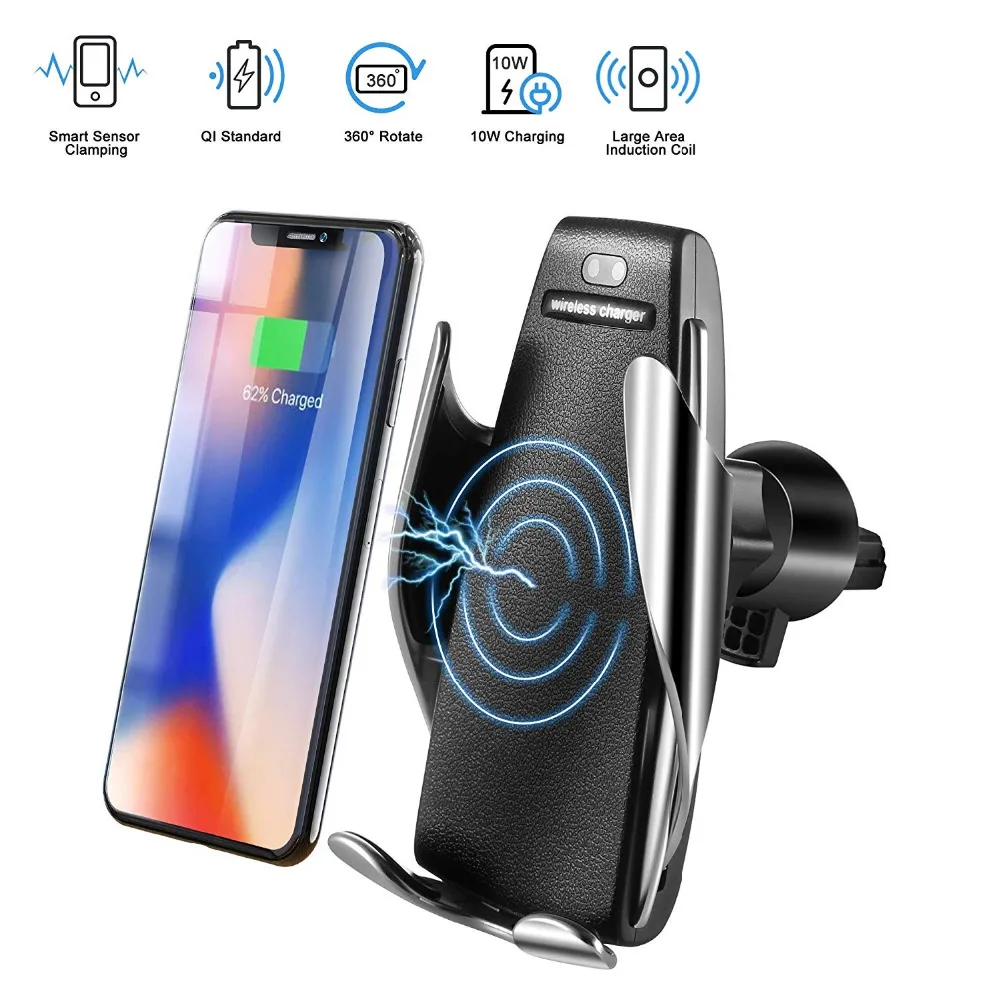 

Automatic Clamping 360 Degree Fast Car Charger Mount Holder With Charging Wireless Reciever For iphone Android Air Vent