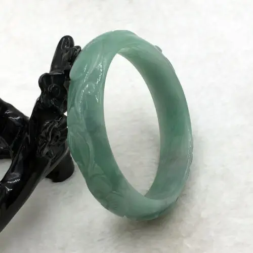 

free shipping 01690 Vintage Chinese Hand-carved Green Jadeite Jade Gems Bracelet Bangle