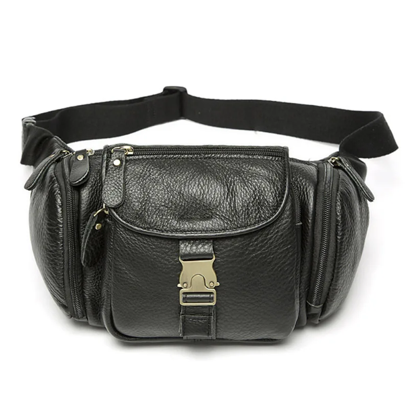 Высококачественная поясная сумка из натуральной кожи мужская кожаная поясная сумка на пояс нагрудные сумки модный мужской поясной кошелек - Цвет: Black