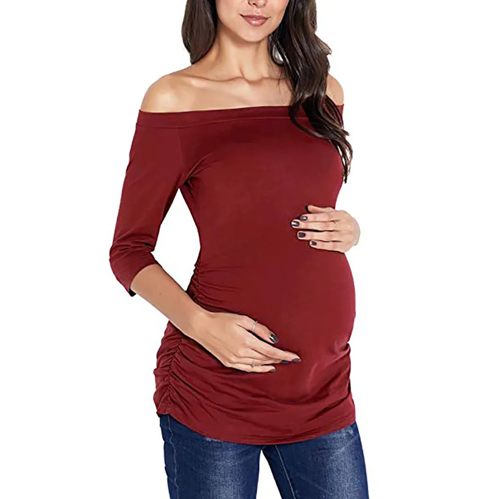 

Pregnant Clothes 2019 Women Pregnancy Seven Quarter Sleeve One Shoulder maternity tops Nusring Maternity Clothes camiseta matern